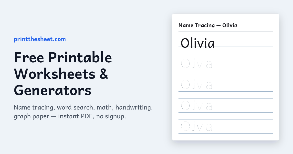 Free Printable Worksheets & Generators | PrintTheSheet