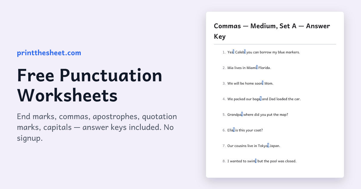 Punctuation Worksheets (Free Printable PDF) | PrintTheSheet